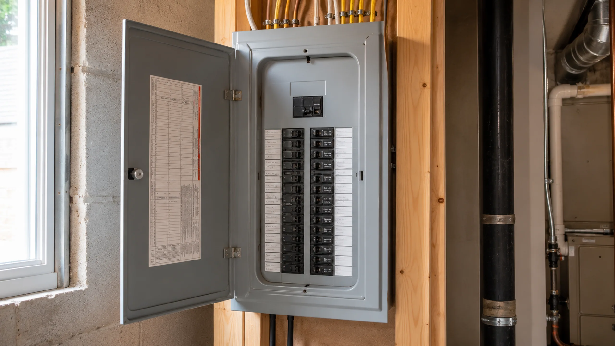 Open electrical breaker panel during a St. Paul home inspection