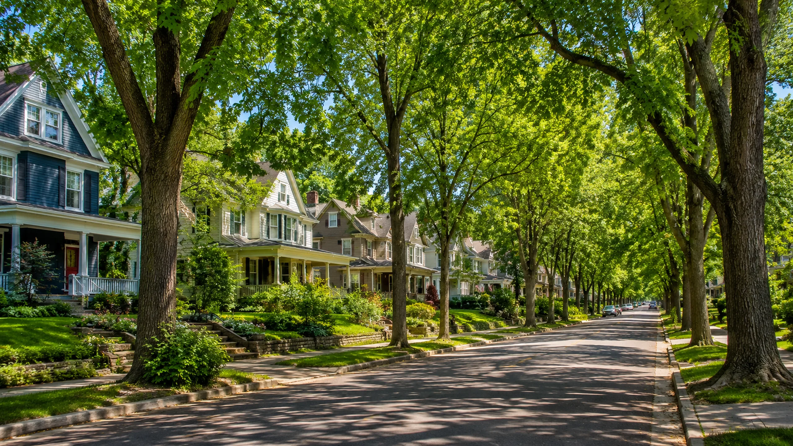 Summer neighborhood street in Mahtomedi