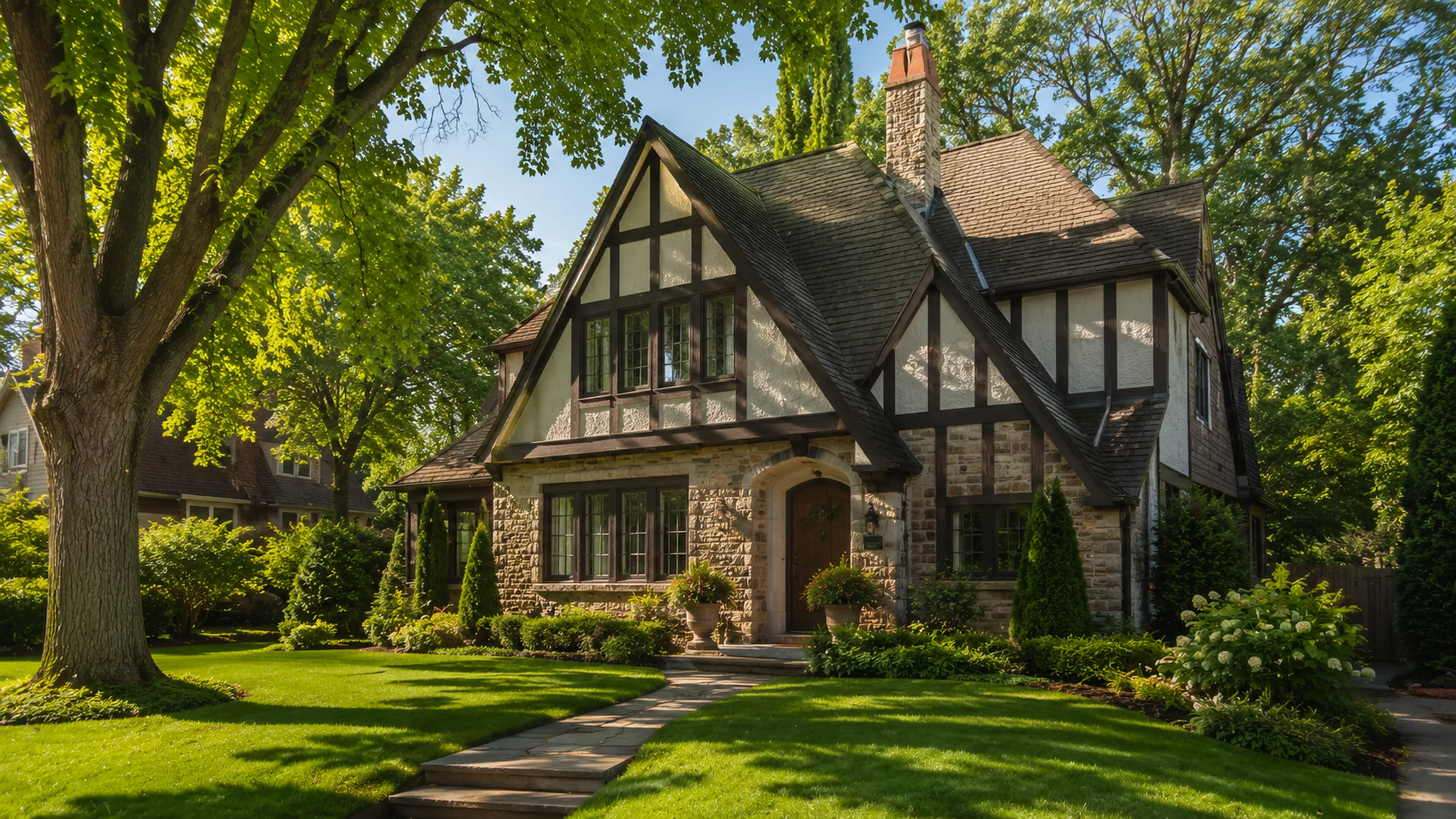 Tudor-style home exterior in Falcon Heights