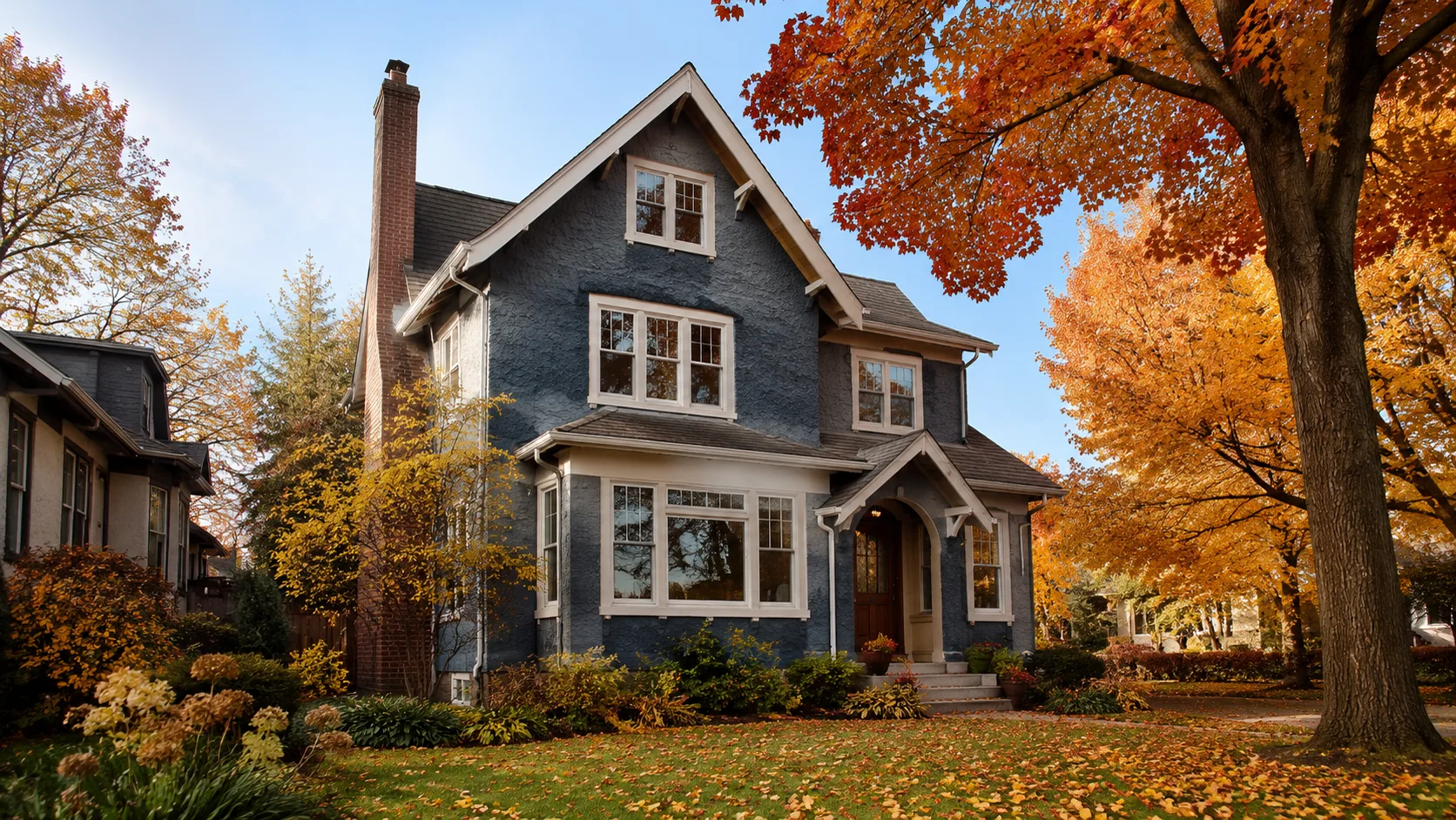 Tudor-style home in St. Paul snow during a winter inspection